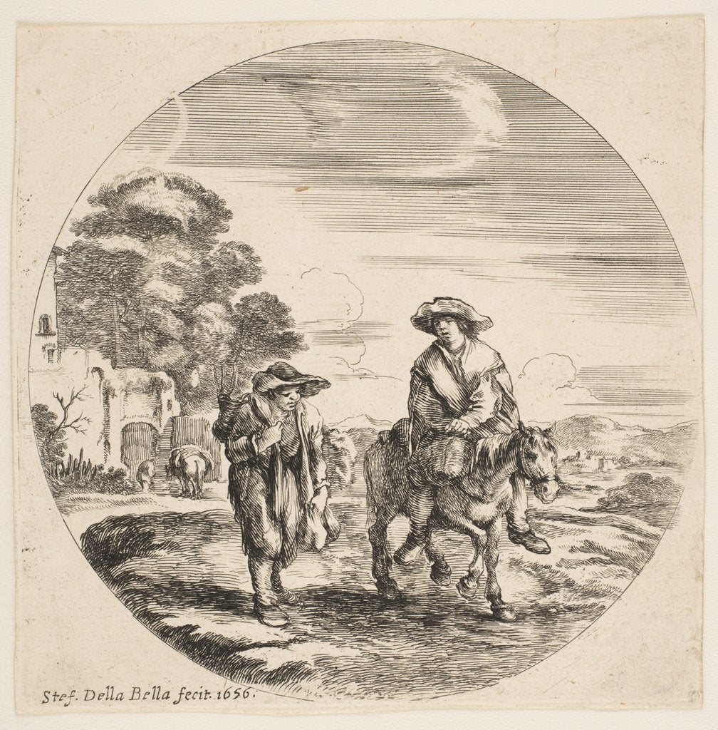 Detail of Landscape with Two Peasants, One Riding a Horse, from 'Landscapes and seaports by Stefano della Bella