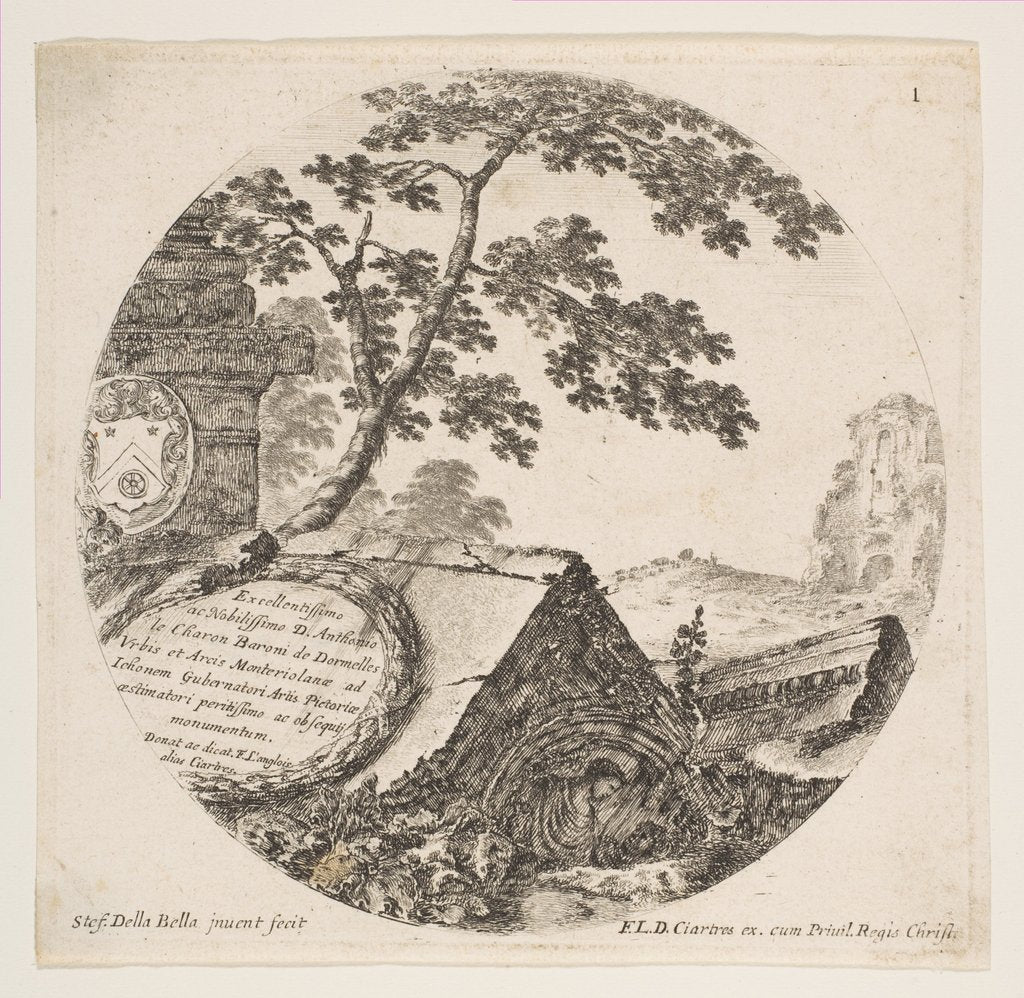 Detail of Plate 1: fragments from ancient monuments, from 'Roman Landscapes and Ruins by Stefano della Bella