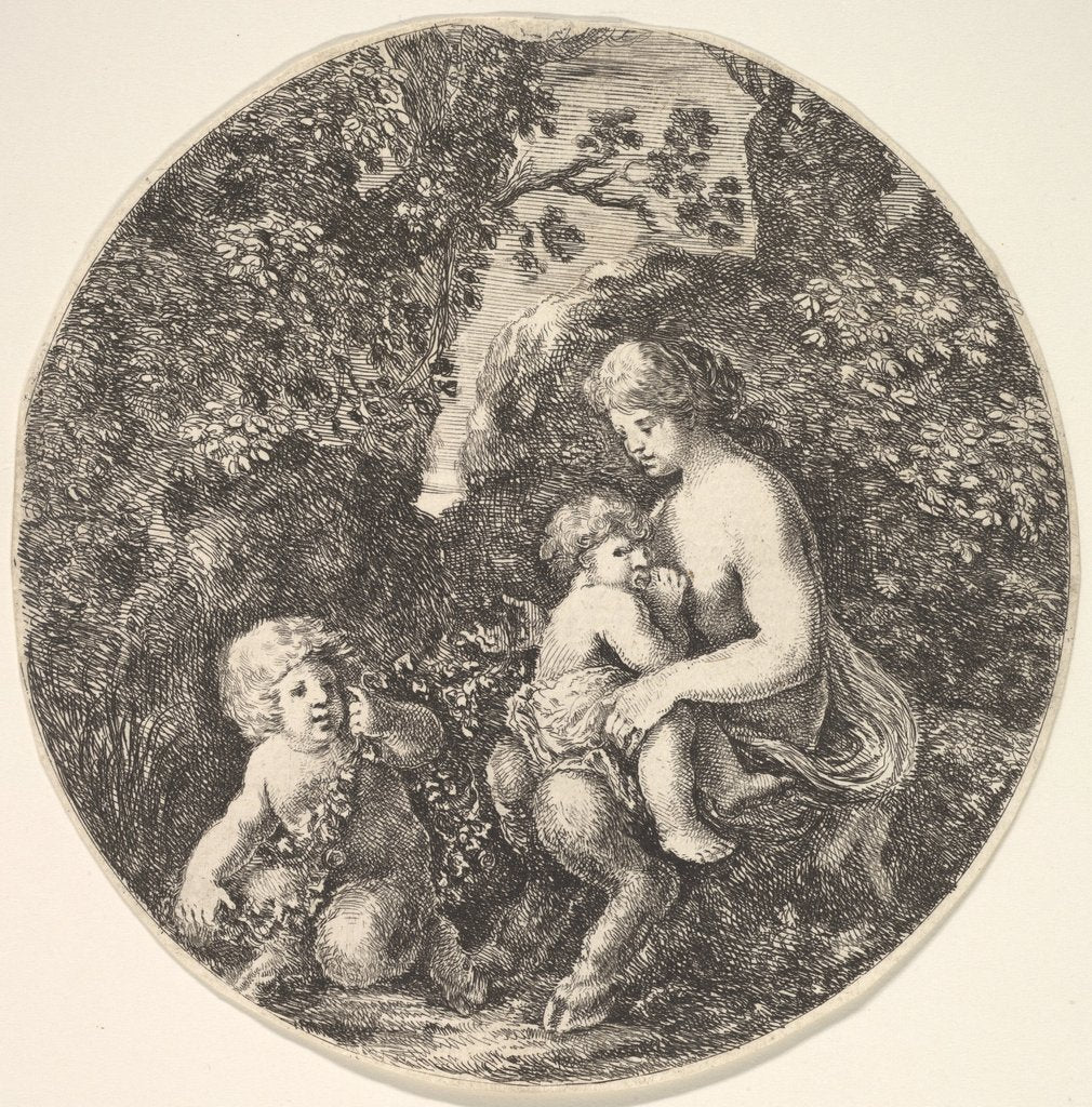 Detail of A female satyr breastfeeding an child to the right, turned towards the left, a satyr child…, 1639 by Stefano della Bella