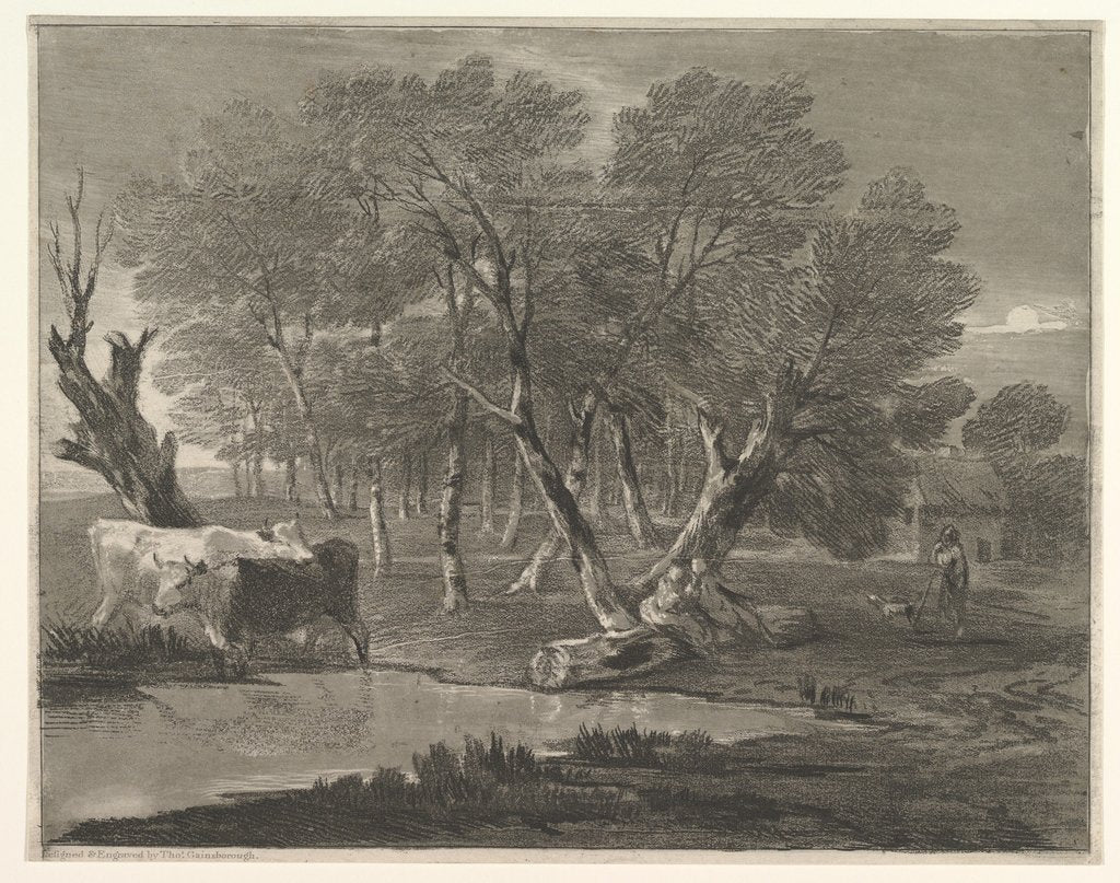 Detail of Wooded Landscape with Cows beside a Pool, Figures and Cottage, 1775-80 by Thomas Gainsborough