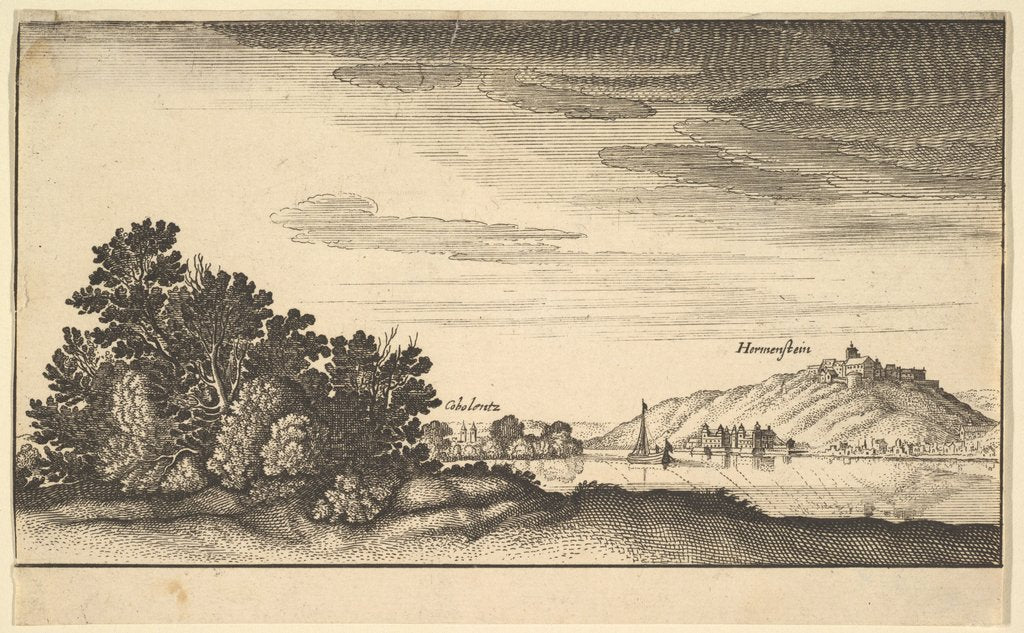 Detail of Landscape showing Coblentz and Harmenstein, copy, 17th century by Abraham Aubri