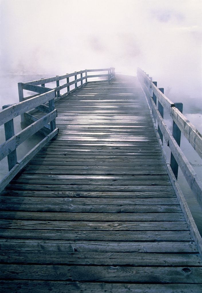 Detail of Boardwalk in fog, Yellowstone National Park, Wyoming by Corbis