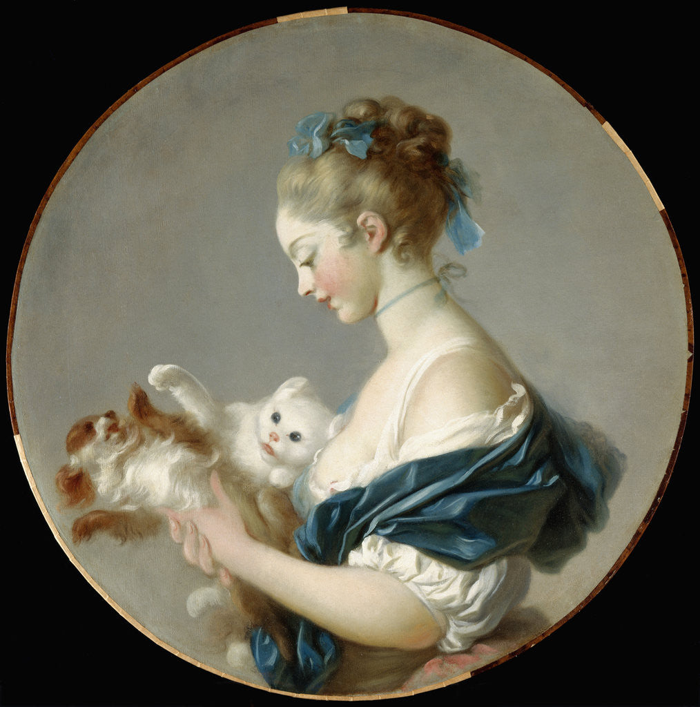 Detail of Girl Playing with a Dog and a Cat by Jean-Honore Fragonard