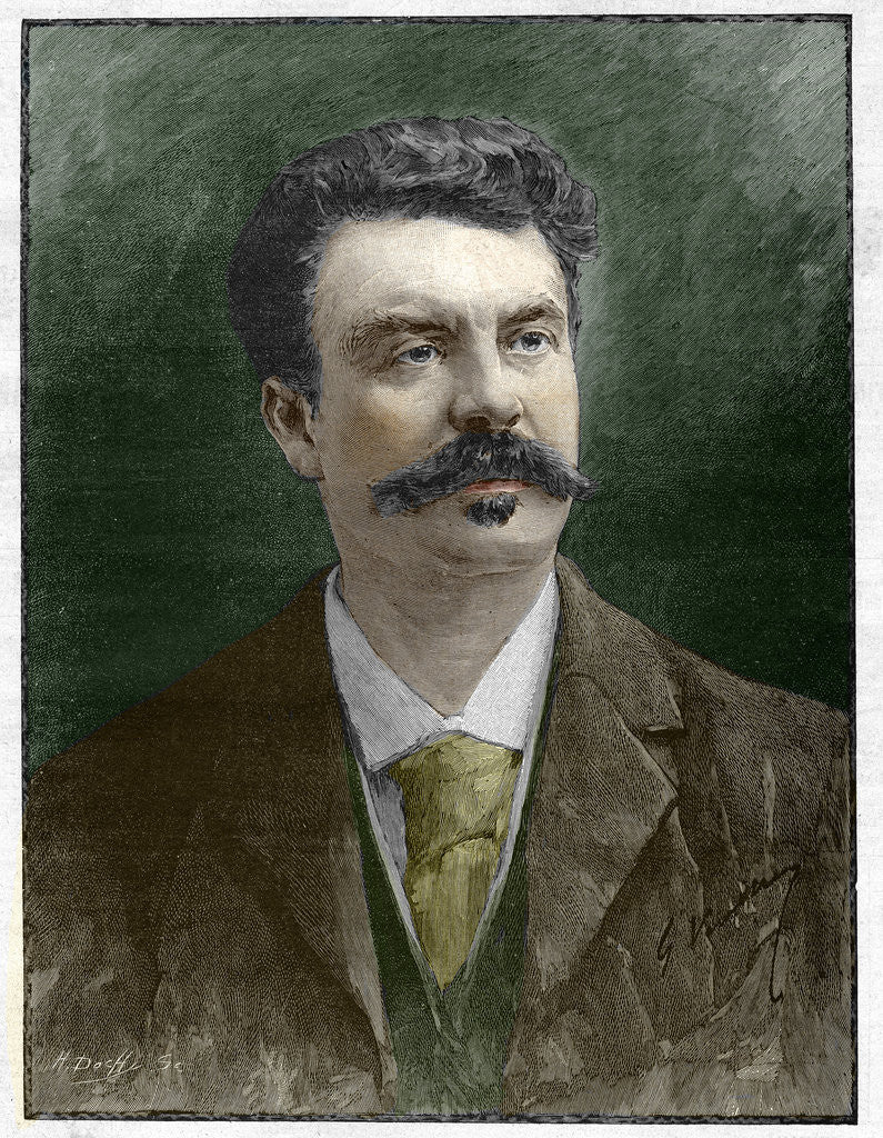 Detail of Engraved Portrait of Guy de Maupassant by Corbis