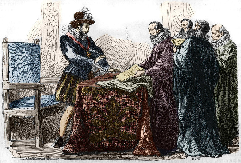 Detail of Illustration of Henry IV Signing the Edict of Nantes by Corbis