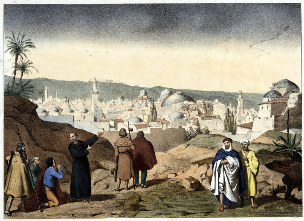 Detail of Pilgrims Arriving at Jerusalem 19th-Century Print by Corbis