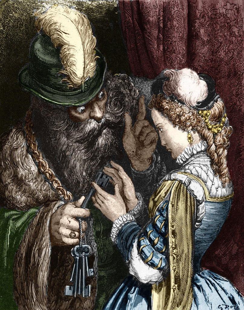 Detail of Engraving of Bluebeard Entrusting His Keys to His Wife by Gustave Dore
