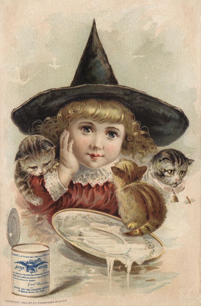 Detail of Eagle Brand Milk Trade Card with a Girl and Kittens by Corbis