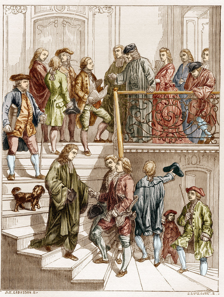 Detail of Illustration of 18th-Century Philosophers on a Staircase with Voltaire by Corbis