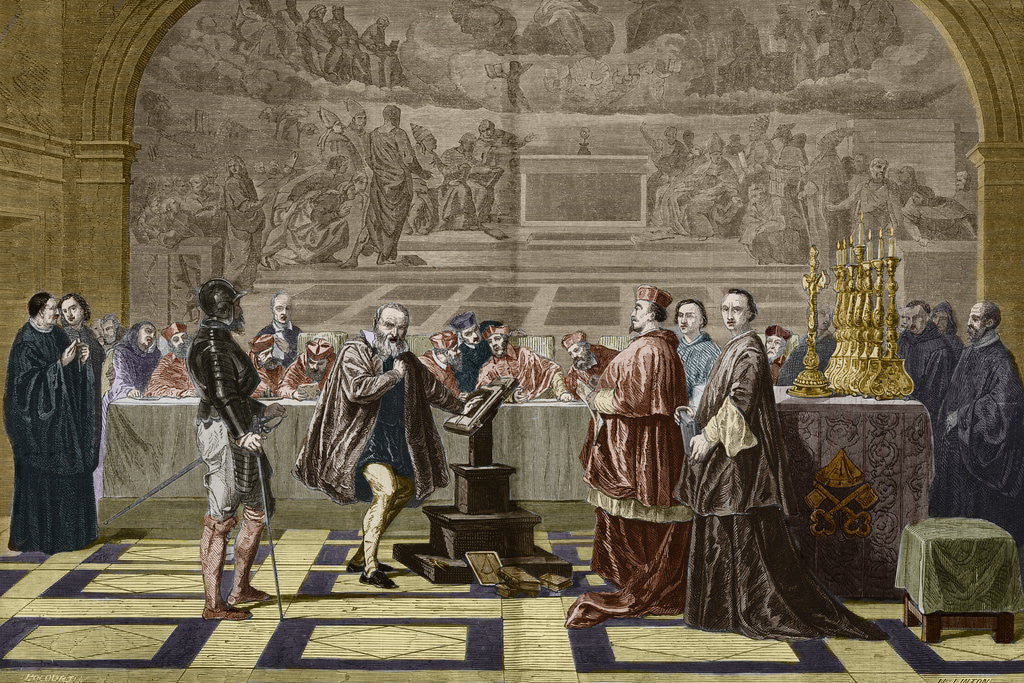 Detail of Illustration of Galileo Galilei Before the Inquisition by Corbis