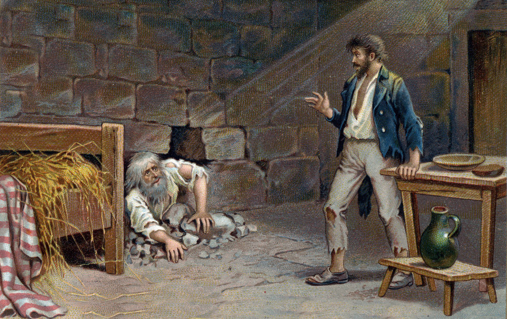 Detail of Illustration of Edmond Dantes and Faria Working on an Escape Tunnel by Corbis