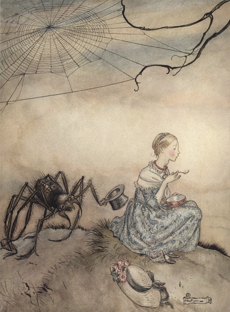 Detail of Little Miss Muffet Illustration by Arthur Rackham