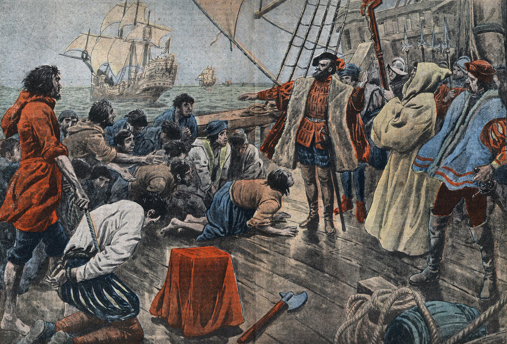 Detail of Illustration of Ferdinand de Magellan Quelling a Mutiny by Corbis