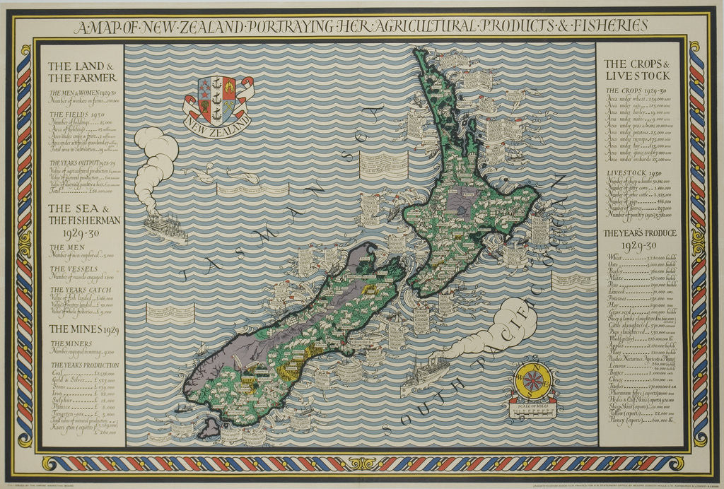 Detail of A Map of New Zealand Portraying Her Agricultural Products and Fisheries by Corbis