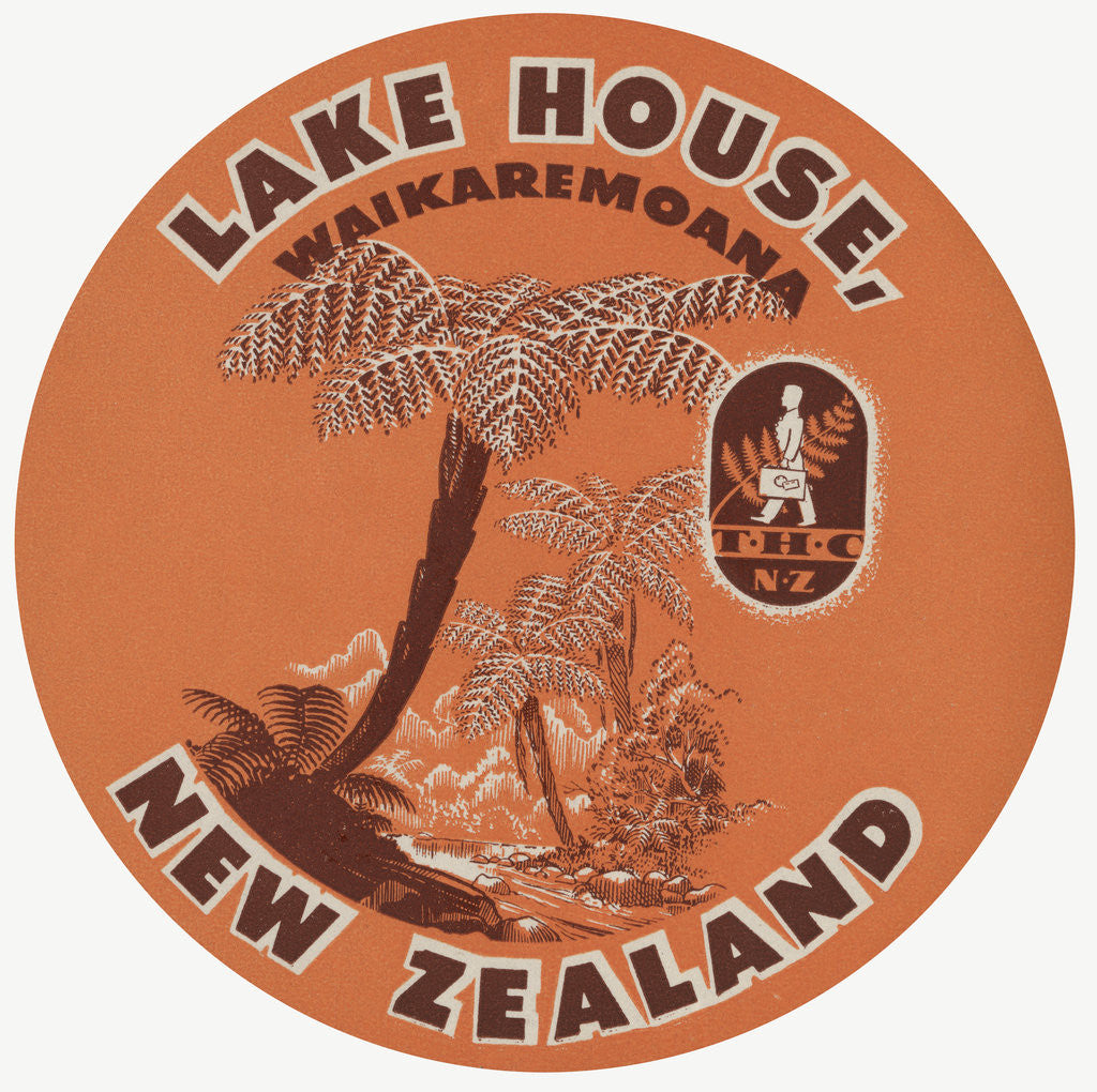 Detail of Lake House Waikaremoana New Zealand Luggage Label by Corbis