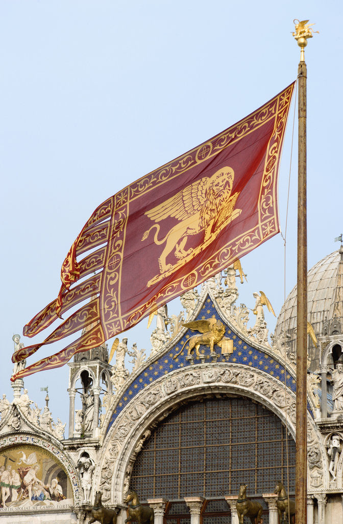 Detail of Venetian Flag and St Marks Basilica by Corbis