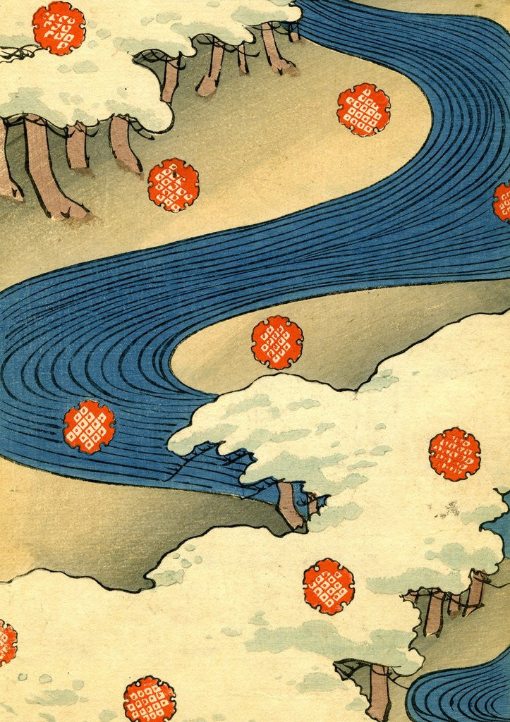 Detail of Illustration of Snow-Covered Trees in a River Landscape by Corbis