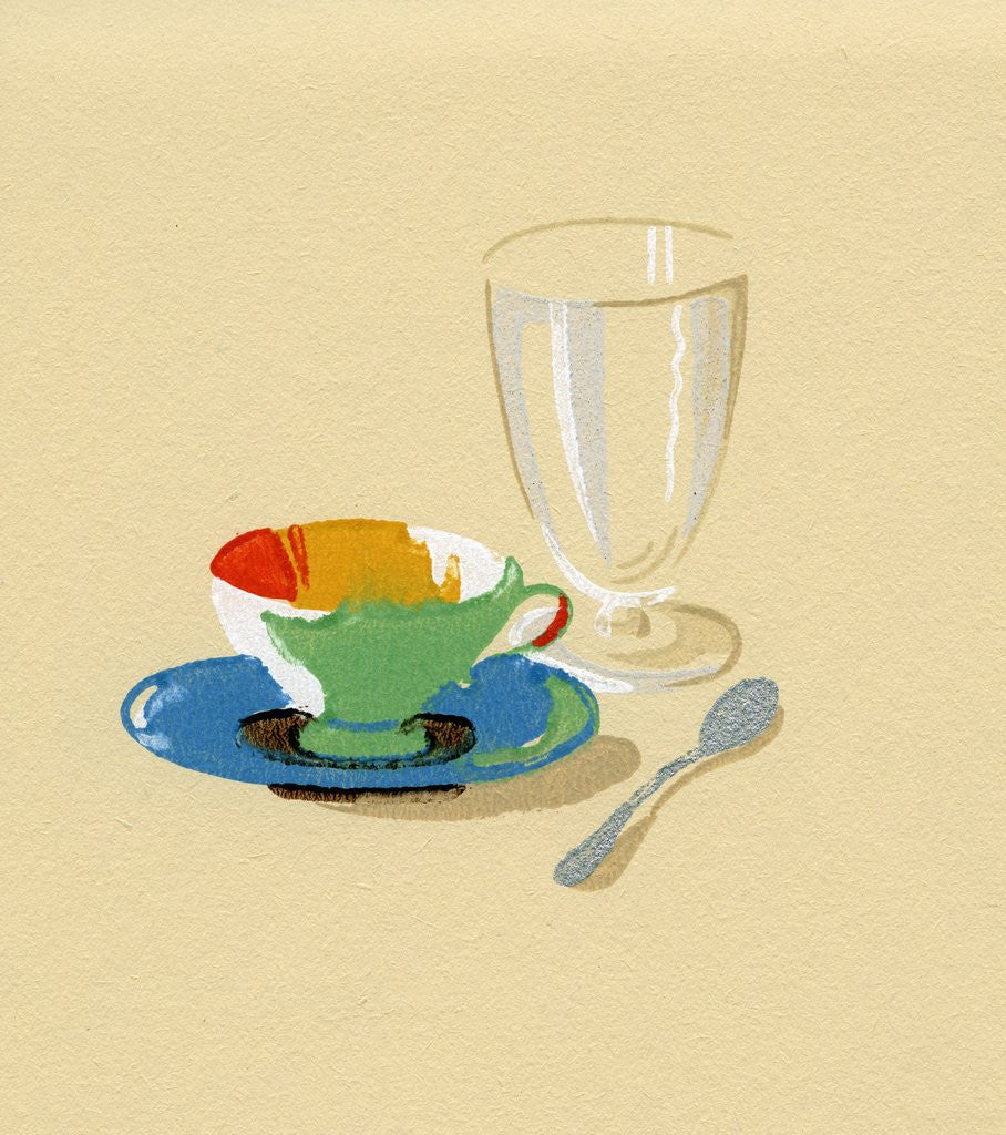 Detail of Lithograph of Cup, Saucer and Empty Glass by Corbis