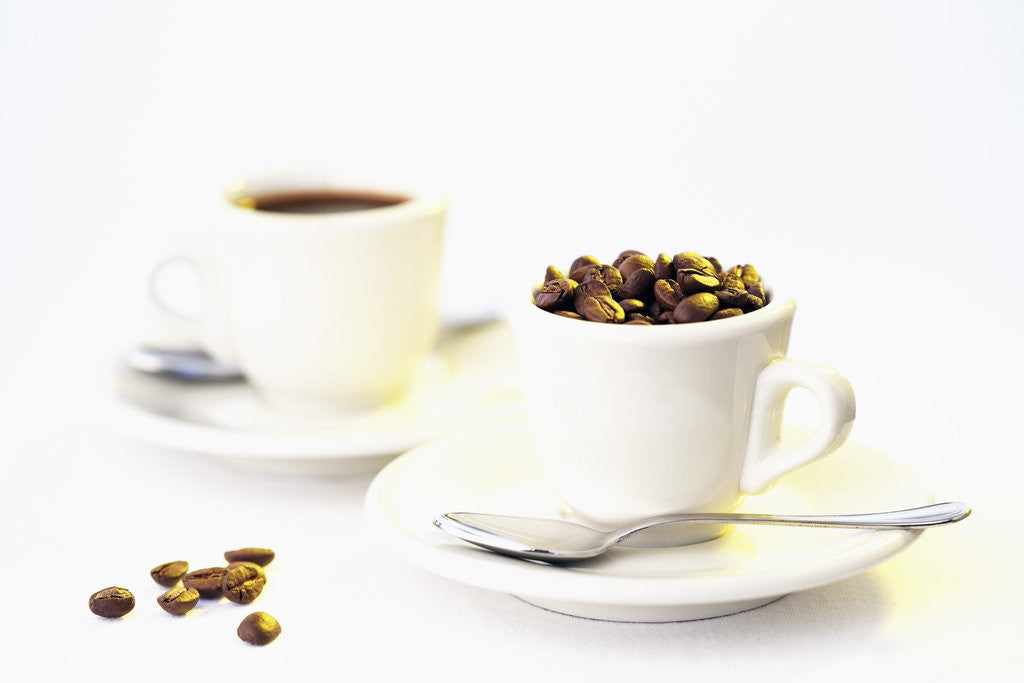 Detail of Coffee Beans and Cups by Corbis