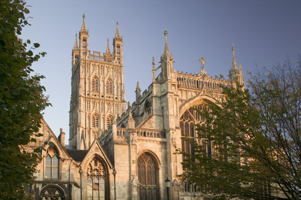 Detail of West Facade of Gloucester Cathedral at Dusk by Corbis