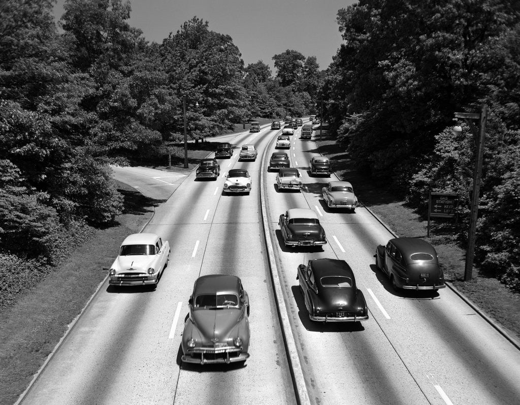 Detail of 1950s Highway Traffic On Grand Central Parkway Looking East From 188th Street Overpass by Corbis