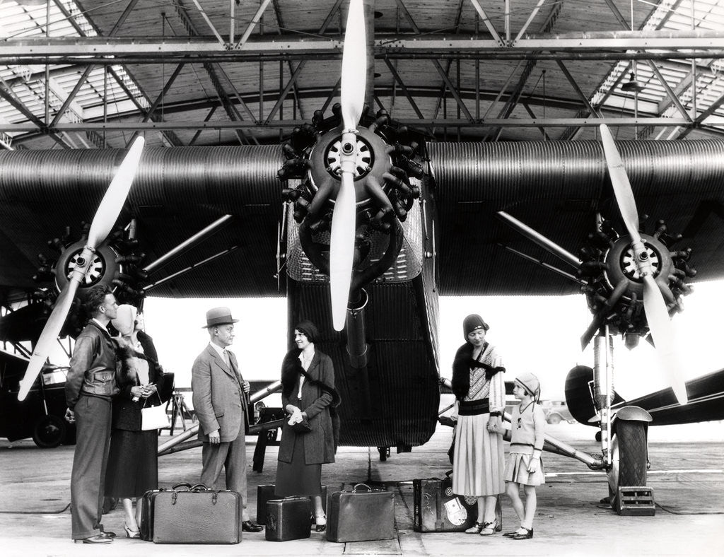 Detail of 1920s 1930s Passengers Waiting In Front Of Ford Trimotor Airplane by Corbis