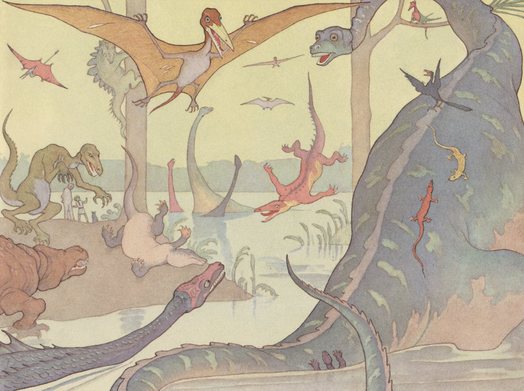 Detail of Illustration of Prehistoric Reptiles Trying to Fly by E. Boyd Smith