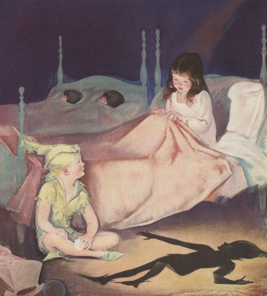 Detail of Illustration of Peter Pan and Wendy Talking at Night by Roy Best