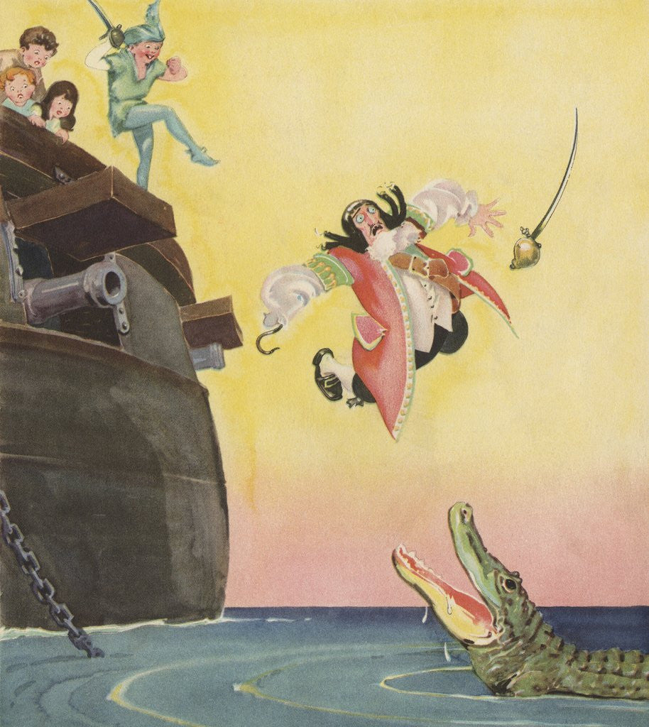 Detail of Illustration of Captain Hook Falling Overboard by Roy Best