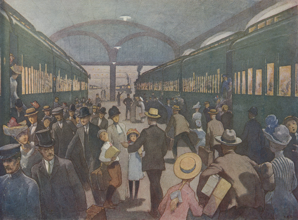 Detail of Illustration of Busy Railroad Station by E. Boyd Smith