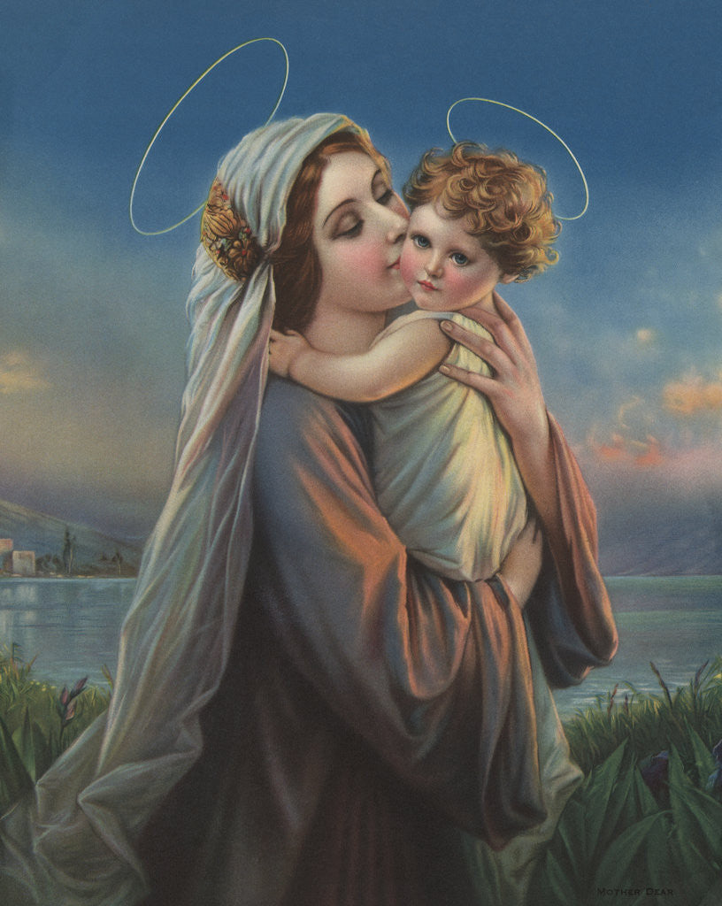 Detail of Calendar Illustration of Virgin Mary Holding Baby Jesus by Corbis