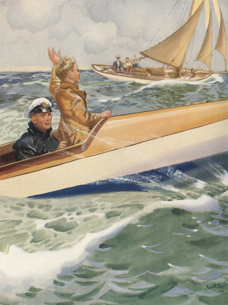 Detail of Illustration of Father and Son in Speedboat by Scott Orr