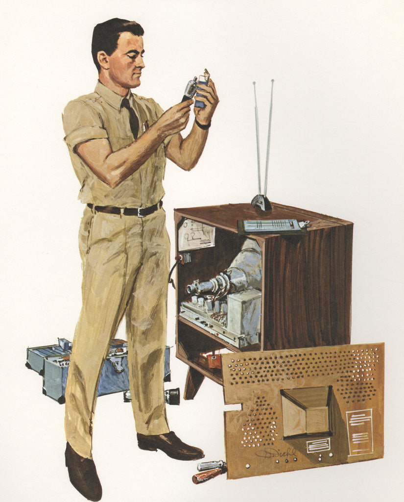 Detail of Illustration of Television Repairman by Corbis