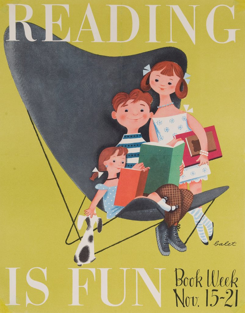 Detail of Reading Is Fun Poster by Jan Balet