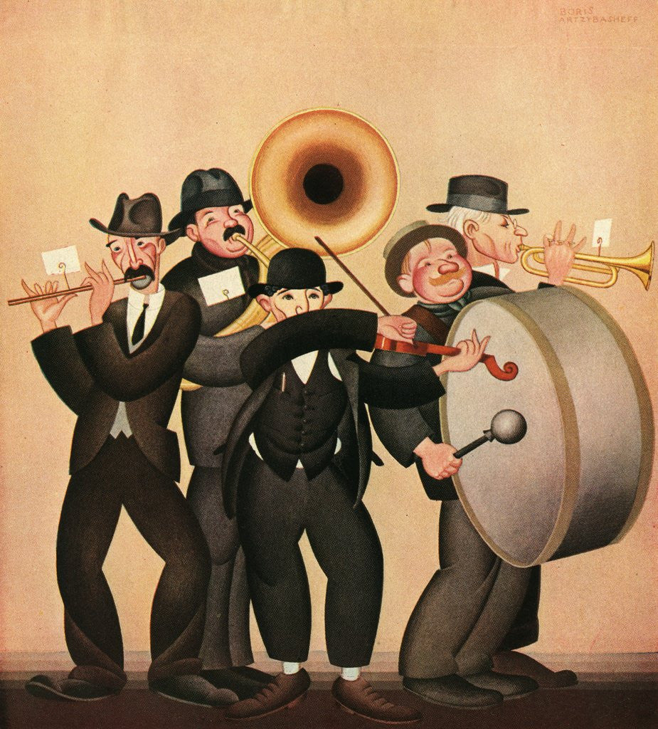 Detail of Illustration of Five-Man Band by Boris Artzybasheff