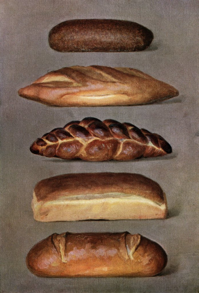 Detail of Illustration of five types of bread loaves by Corbis