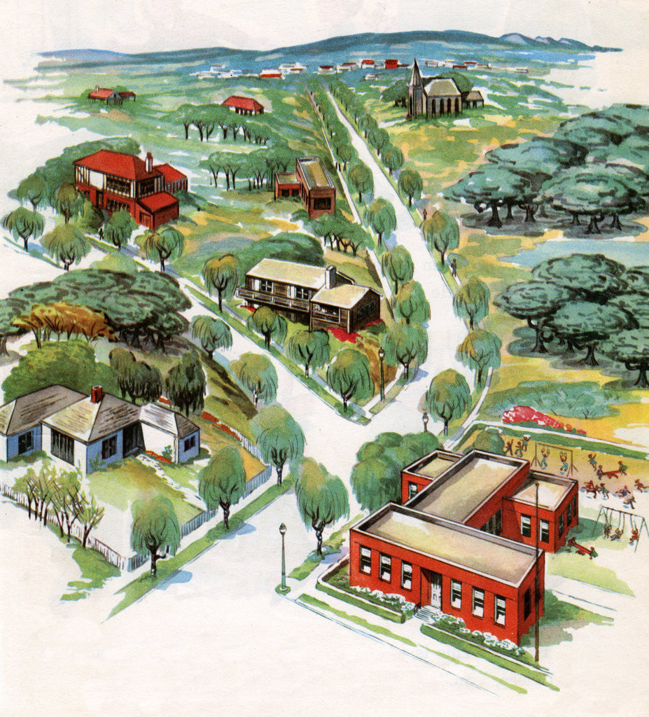 Detail of View of small American town by Corbis