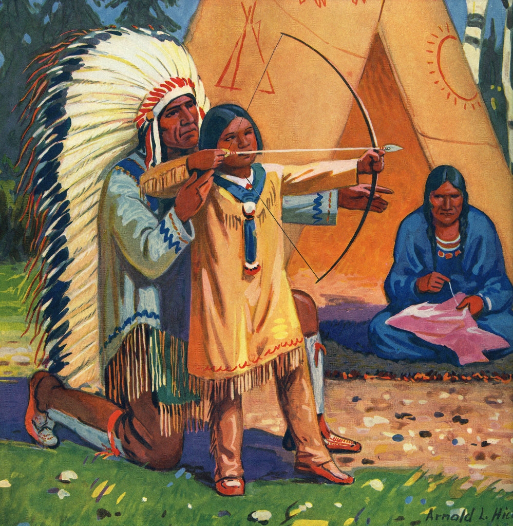 Cartoon Native American Guy Bow Fishing #4489 by Ron Leishman