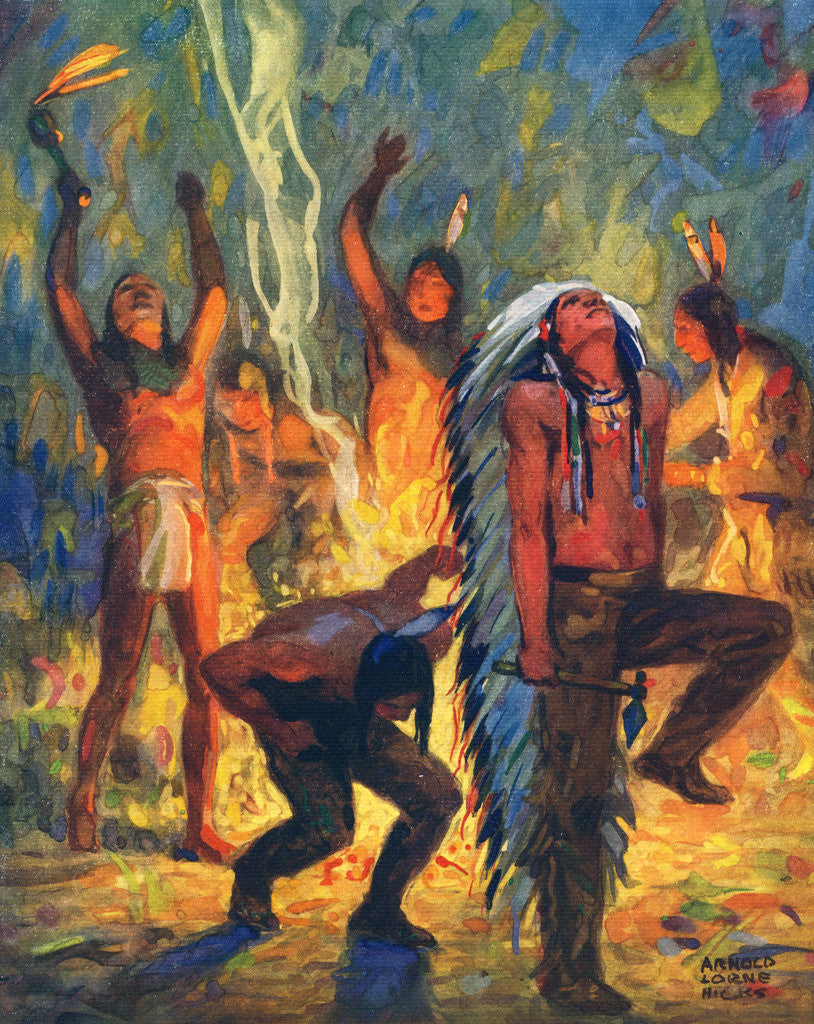 Detail of Illustration of Native Americans performing war dance by Arnold Lorne Hicks