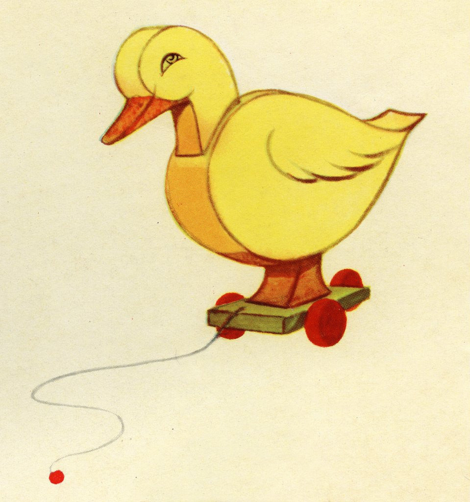 Detail of Illustration of duck-shaped pull toy by Corbis