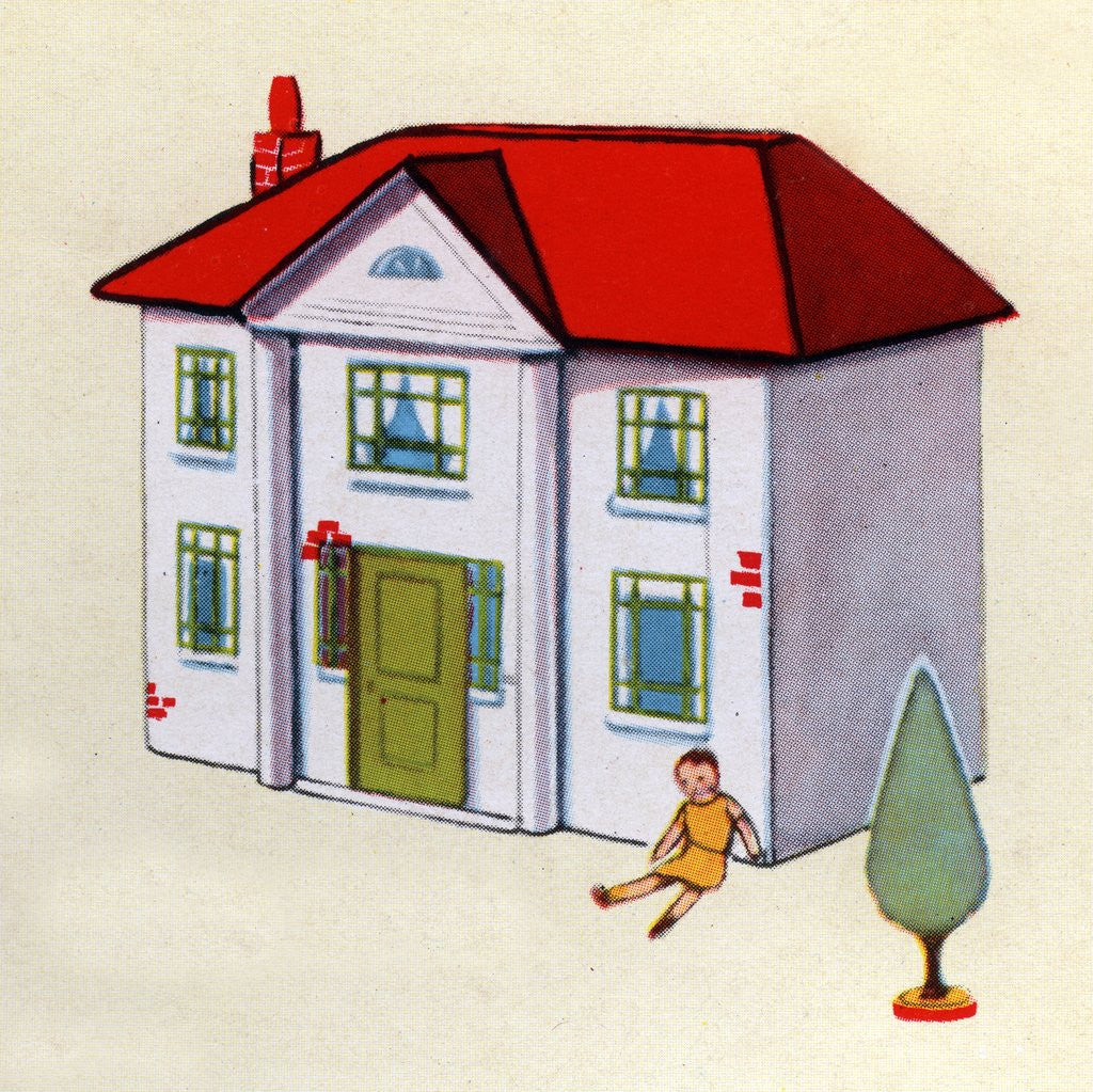 Detail of Illustration of dollhouse by Corbis