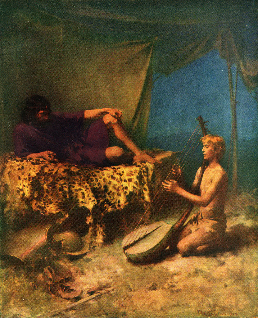 Detail of Illustration of David Playing Lyre for King Saul by W.L. Taylor