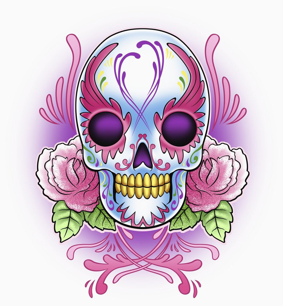 Detail of Day of the Dead skull with roses by Corbis