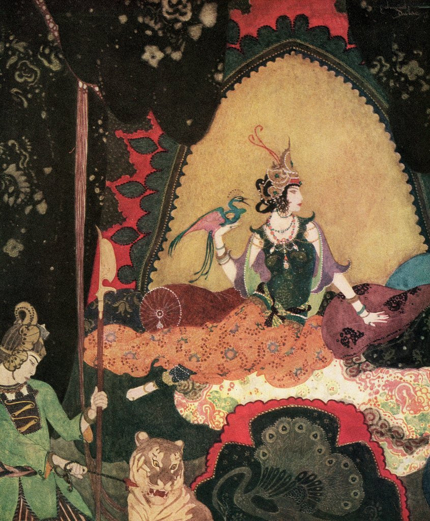 Detail of Illustration of Layla holding a bird by Edmund Dulac