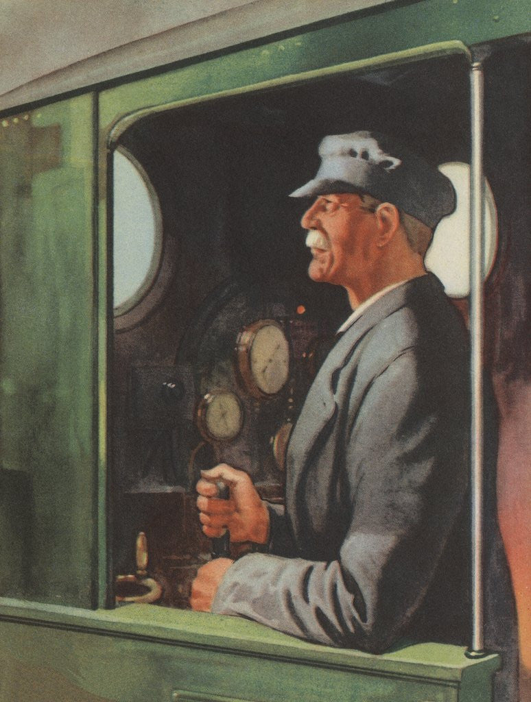 Detail of Train engineer at work by Corbis