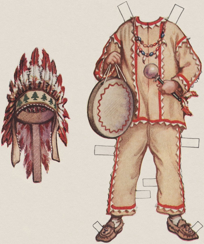 Detail of Paper doll with Native American clothes by Corbis