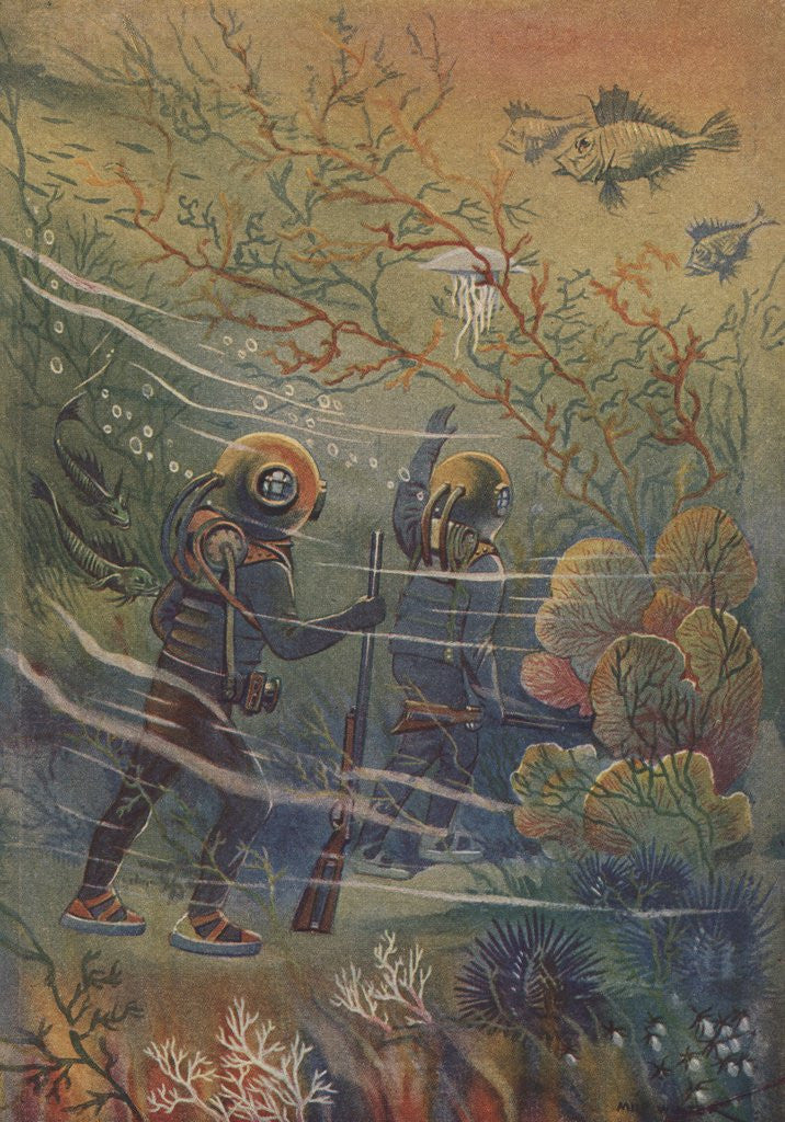 Detail of Illustration of divers underwater by Corbis