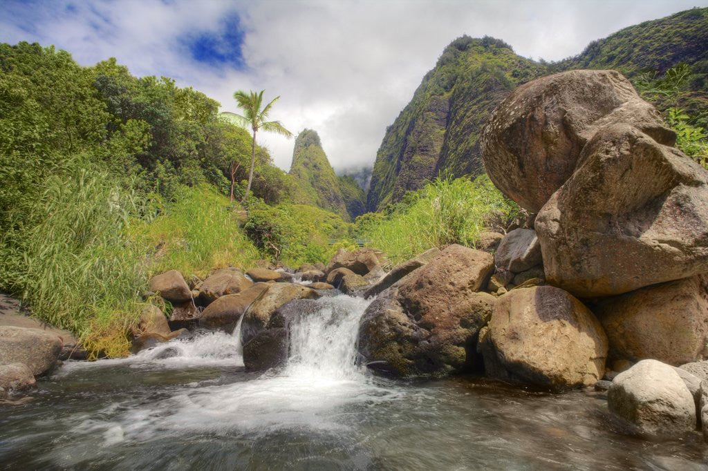 Detail of Iao Needle and Iao Stream in Iao Valley State Park on Maui by Corbis