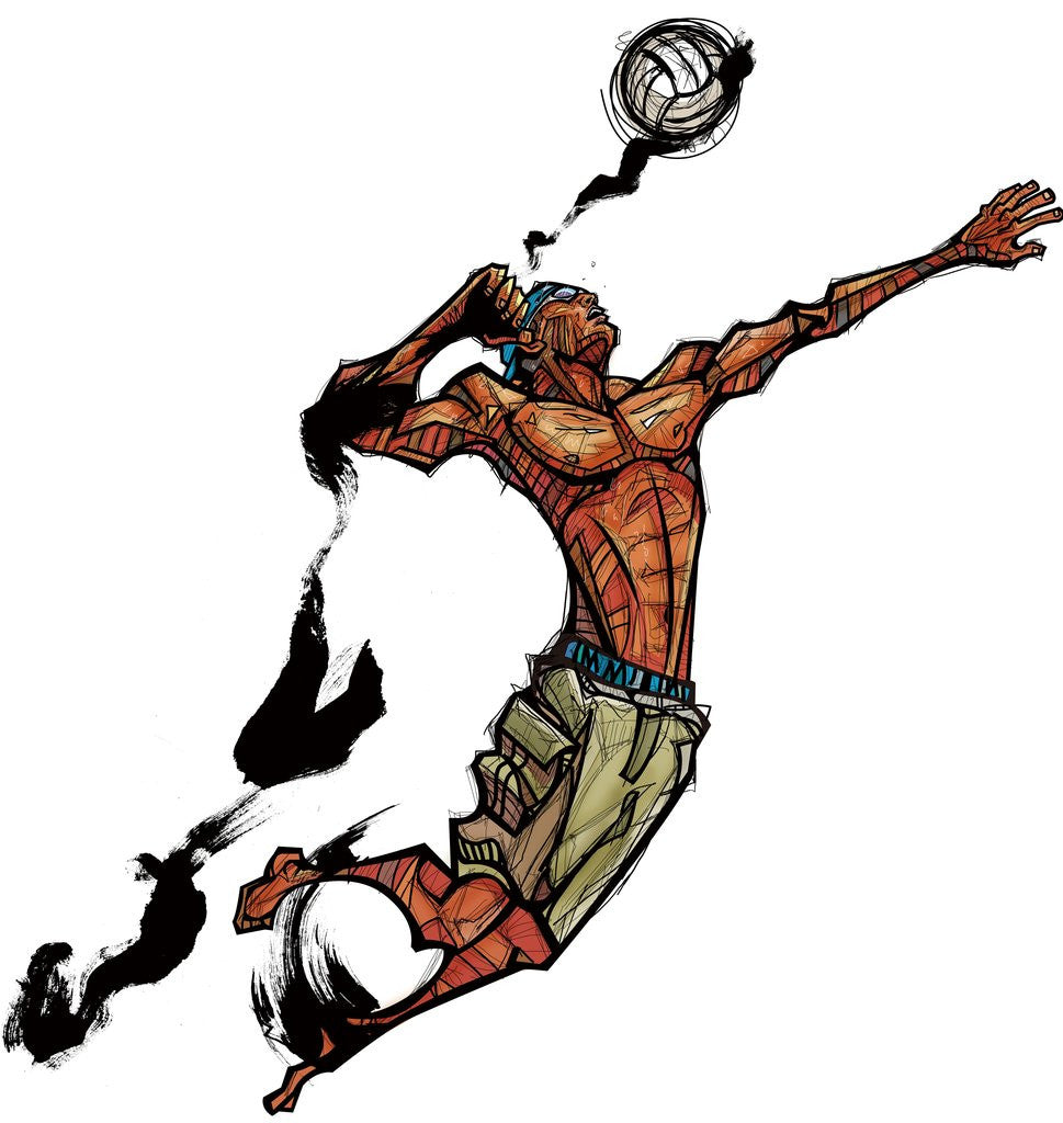 Detail of Man hitting volleyball, side view by Corbis