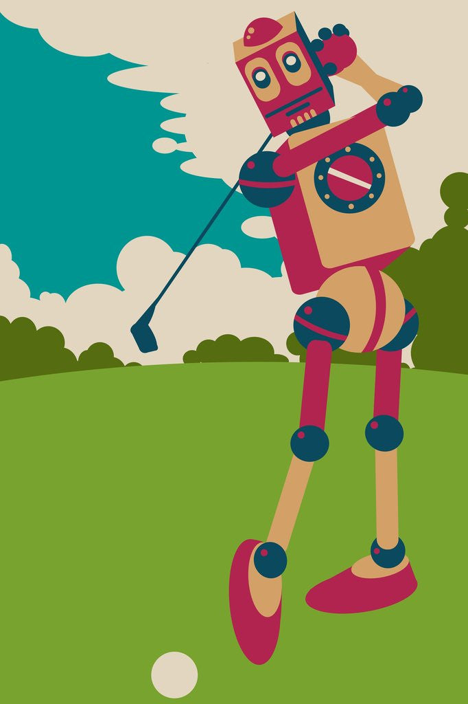 Detail of Robot hitting golf ball by Corbis